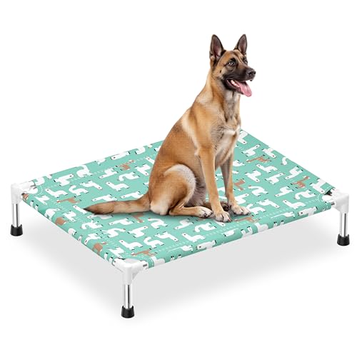Cute Alpaca Print Elevated Dog Bed - Portable Cooling Pet Cot for Medium Dogs - Breathable Thickened Fabric Hammock, Crate Compatible, Indoor & Outdoor Use - size: Medium