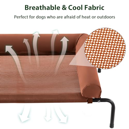 Cooling Elevated Dog Bed for Large Dogs – Waterproof Raised Dog Cot with Slope Headrest, Breathable Teslin Mesh, Durable & Portable Pet Bed for Indoor and Outdoor Use, Caramel - color: light caramel, size: 43.0"L x 31.0"W x 8.0"Th