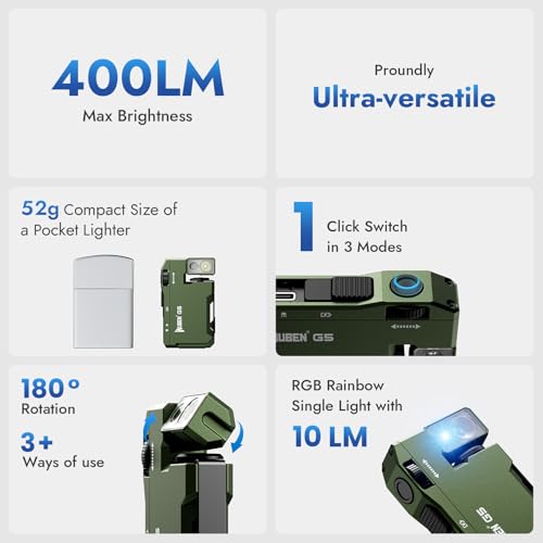 WUBEN G5 Rechargeable EDC Flashlight, Powerful RGB Flashights, 400 Lumens Portable Flat Mini Flashlights, IP65 Waterproof Multi-Mode Magnetic Small Keychain Flashlight for Camping, Emergency (Green) - color: Green
