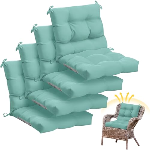 Marsui 4 Pcs Outdoor Indoor High Back Chair Cushions Patio Furniture Tufted Pillow with Ties Water-Resistant Replacement Outdoor Rocking Chair Cushions, 42 x 21 Inches (Light Green,Solid Color) - color: Light Green, size: Solid Color