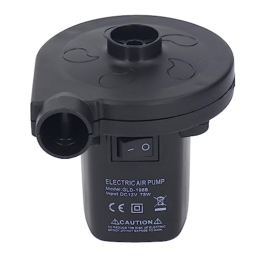 Jeanoko Electric Portable Inflator Deflator Pump with Low Noise 75W Power for Car Inflatable Bed, Boat, Sofa, 3 Nozzle Black