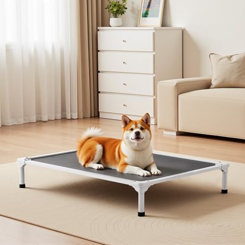 VEVOR Chew Proof Elevated Dog Bed, Portable Raised Dog Cot with Aluminum Tube Metal Frame and Breathable Textilene Mesh, Indoor & Outdoor Pet Cooling Raised Hammock Bed, L, Gray - size: L