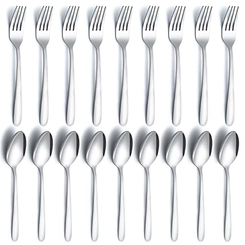 24 Pcs Forks and Spoons Silverware Set, Food Grade Stainless Steel Flatware Cutlery Set for Home, Kitchen and Restaurant, 12 Dinner Forks and Dinner Spoons, Mirror Polished & Dishwasher Safe - color: Silver