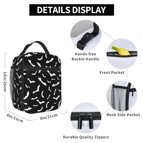 Halloween Cool Black Bat Goth Insulated Lunch Bag Portable Reusable Zipper Lunch Box For Men Women Work Picnic Travel Camping - color: Black15