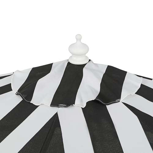 JONATHAN Y Half Umbrella UMB1201H Beverly 9 ft. Designer Classic Scalloped Fringe Market Patio with Crank, Tilt Button and UV Protection in Black/White, White Pole - color: Black/White - White Pole