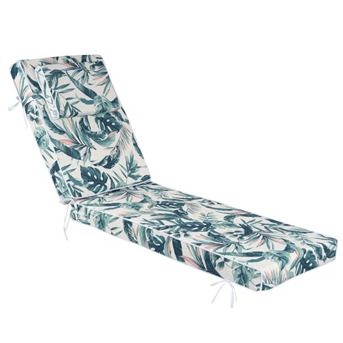 Chaise Lounge Cushions Outdoor 72x21x4 Inch, Patio Lounger Chair Cushion with Removable Cover, Fade Resistant Replacement Pad for Outdoor Furniture (Green Leaf Pattern, 72x21x4 inch) - color: Green Leaf Pattern