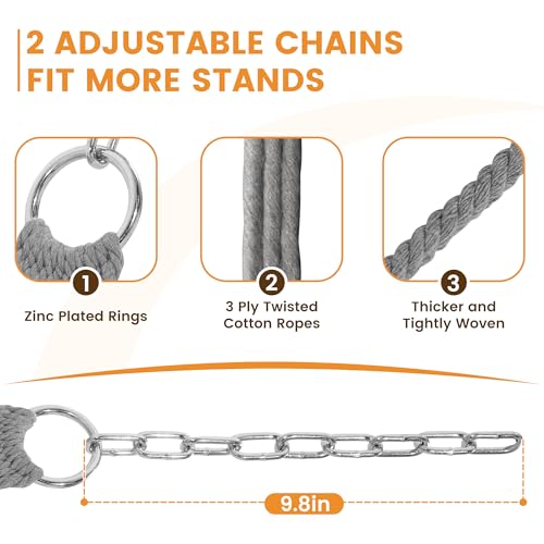 Lazy Daze Hammocks 12FT Double Rope Hammocks, 2 Person Hand Woven Cotton Hammock with Spreader Bar, Carabiner, Tree Strap, Chain for Outside, FIT 13-15 FT Stand, Max 450 Lbs, Light Grey - color: Light Grey