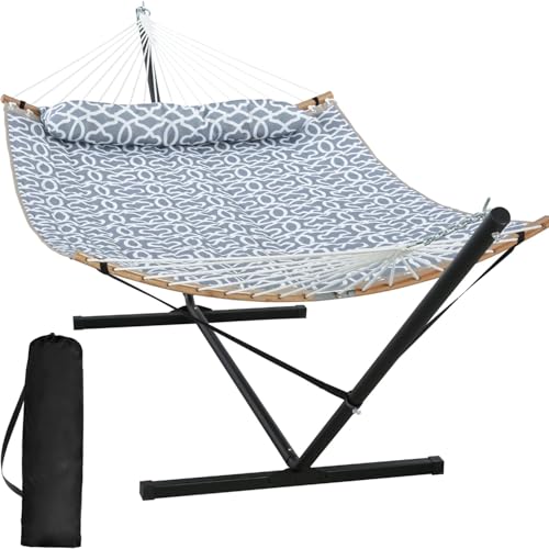 SUNCREAT Hammocks for Outside with Stand, Freestanding Hammock with Frame, 450 lbs Capacity, Grey Pattern - color: A-grey Pattern