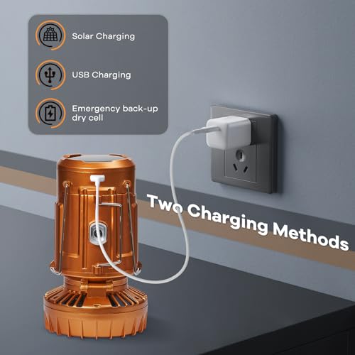 5-in-1 Solar Light and Fan (Gold) - Rechargeable Lantern with Phone Charger & Portable Power for Hurricane, Emergency, Camping, Power Outage - style: Classic – Gold