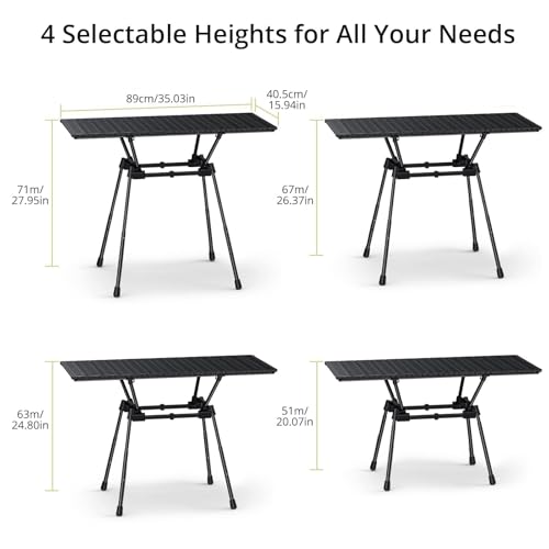 Anbte 3ft Roll Up Camping Table Max 27.5", 4 Adjustable Heights Aluminum Camping Table Foldable Waterproof with Carrying Bag, Lightweight, for Garden Picnic Outdoor Travel Beach, 35” X 16”, Black