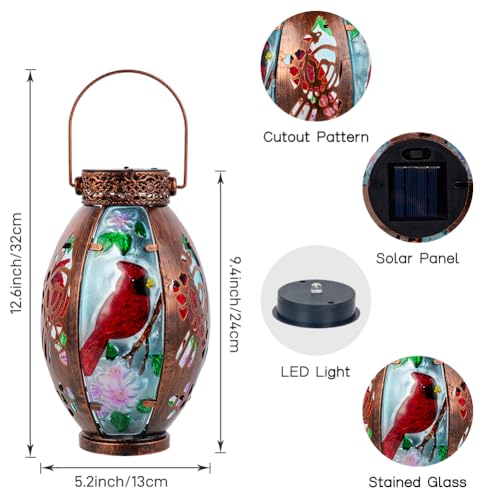 Starsoul 2 PC Cardinal Outdoor Solar Lantern Cardinal Solar Light Waterproof Tabletop Lamp with Hollowed-Out Design for Yard Patio Garden Pathway - color: Cardinal-2 PC