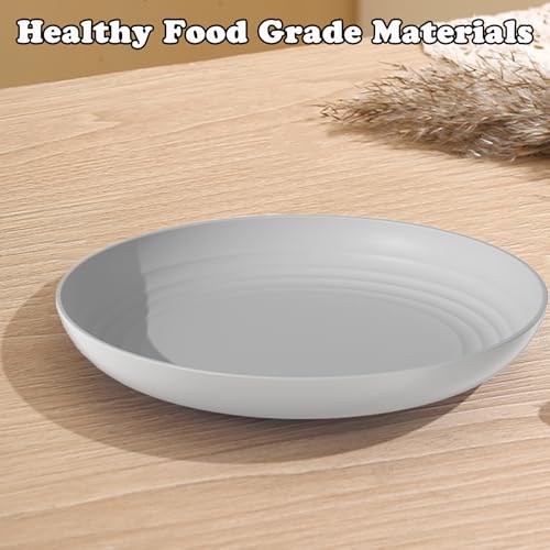 4 Pcs Wheat Straw Dinner Plates, 7.8 Inch Unbreakable Reusable Plastic Plates, Microwave & Dishwasher Safe, Lightweight Salad Dishes for Kitchen Camping, BPA Free (Gray) - color: Gray
