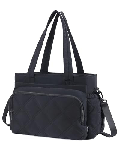 Large Lunch Tote Bag for Women with Multi-Pockets Puffy Light Durable Insulated Lunch Bag Women - color: Black