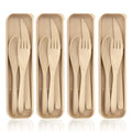 4 Pack Travel Utensil Set with Case, Reusable Spoon Knife Forks Tableware, Portable Cutlery for Adult Travel Picnic Camping or Birthday, Anniversary Use (Beige)