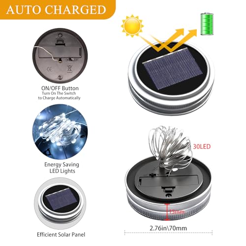 Mason Jar Solar Lights for Outside, 12 Pack 30LED Fairy Lights Mason Jar Solar Lids Outdoor Waterproof String Lights with Hangers(NO Jars) for Patio Garden Yard Lawn Decoration - Cool White - color: Cool White