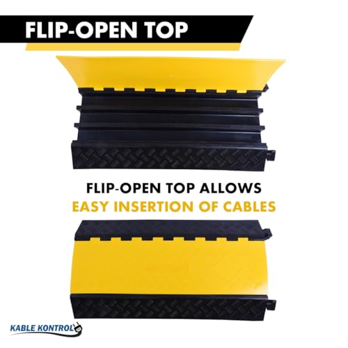 Kable Kontrol Atlas Heavy Duty Cable Protector Ramp - 3 Channel - 1 Pc - 36” Long Black & Yellow – 44000 Lbs Capacity - Rubber Speed Bump Wire Protector Cord Cover – CP9986 - size: 3 Channel - 1 Unit