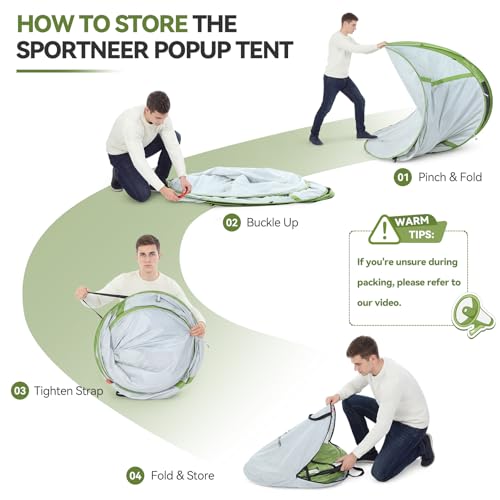Sportneer Camping Tent: 2 Adults Pop Up Tent with Rain Fly and Carrying Bag - All-Weather Shelter for Camping Backyard Sleepover & Beach, 2 Doors, 3 Top Meshes, Easy Set Up, Size 110''x78''x51''