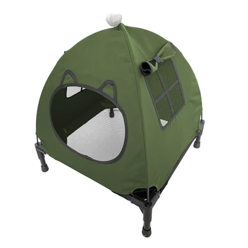Pozico Elevated Pet Bed with Breathable Mesh for Small Cat and Dog, Raised Cooling Pet Cot for Puppy and Kitty, 18.9x18.9 inch (Olive Green Bed with Canopy) - color: Olive Green Bed with Canopy