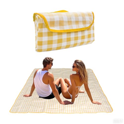 Coldcool Outdoor Picnic Blanket, Extra Large Beach Blanket, Waterproof Sand Proof Foldable Portable Picnic Mat for Outdoor Camping Hiking Travel Grass Music Festival Lawn Mats, 80" x 60", Yellow - color: Yellow