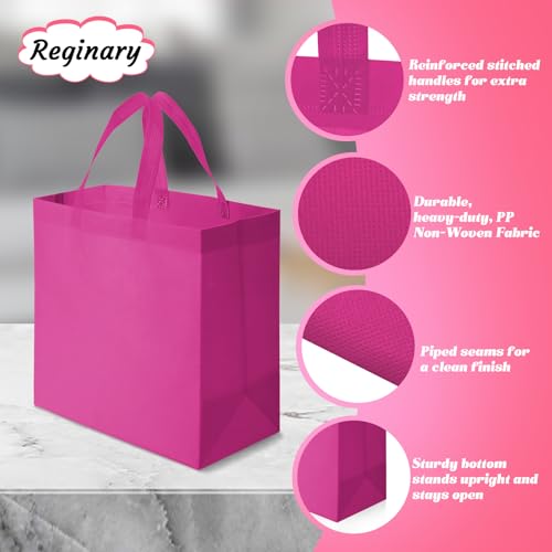 Reginary 100 PCS Reusable Totes Bags - Non Woven Grocery Handle Bags for Shop Events & Retail Store(Rose Pink) - color: Rose Pink
