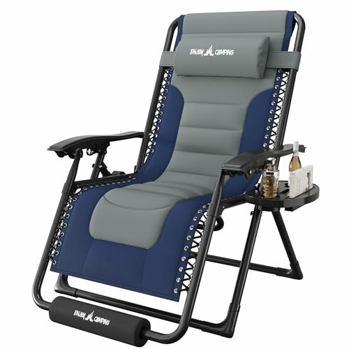 Amopatio Zero Gravity Reclining Patio Chair XL Foldable Lounge Chair with Removable Cup Holder/Headrest/Footrest 500LBS Capacity Portable for Outdoor Patio Pool Backyard,Blue-Gray - color: Blue-gray, style: 29in-1pc