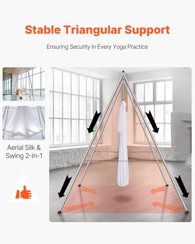 VEVOR Yoga Stand Frame, Max 441-551 lbs Load Swing Stand, Triangular Structure Aerial Rig, Aerial Silk Stands with Yoga Hammock, Standard & Height-Adjustable Version - color: White, style: Standard Version