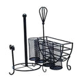 Mikasa Gourmet Basics Avilla Picnic Caddy, Antique Black Finish, Paper Plate Organizer with Flatware Canisters and Paper Towel Spindle, 15 x 14 x 13 in