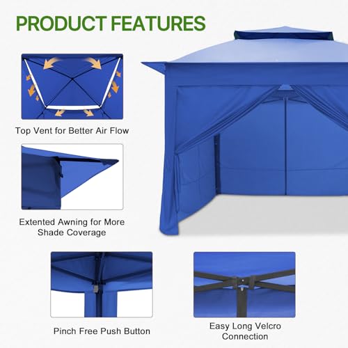 COOS BAY 11x11 Pop Up Gazebo with 4 Sidewalls, Instant Outdoor Canopy Tent with UPF 50+ UV Protection, Water Resistant Shelter with Carry Bag, Stakes & Ropes, Blue - color: Blue