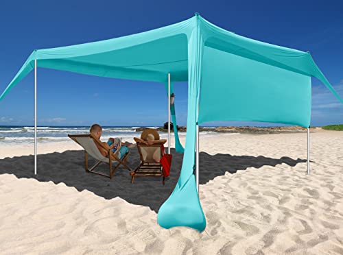 Beach Canopy Tent Shade with Sidewalls 10x10FT, 6.6FT Tall, UPF50+ Sun Shelter, Windproof & Water Resistant, Includes Guylines Sand Shovel Stability Poles, Easy Up for Beach Outdoor Camping Backyard - color: Turquoise