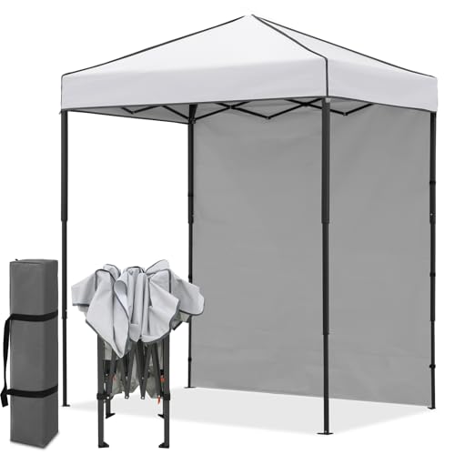 EAGLE PEAK 6x4 Instant Pop Up Canopy Tent with 1 Side Wall Panel, Straight Leg Sun Shelter, Portable Canopy with Carry Bag for Camping, Beach & Sports, White - color: White, size: One Wall
