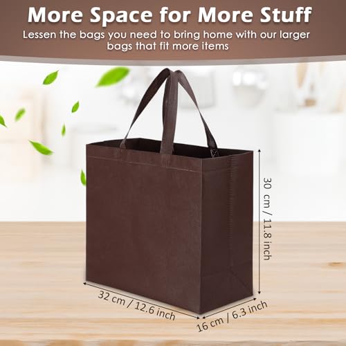 Reginary 100 PCS Reusable Totes Bags - Non Woven Grocery Handle Bags for Shop Events & Retail Store (Brown) - color: Brown