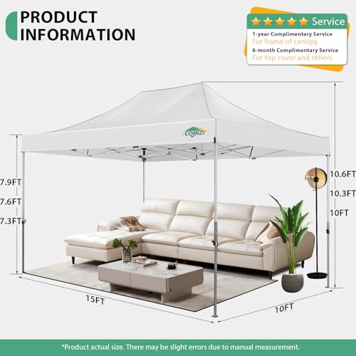 COBIZI 10x15 Heavy Duty Pop Up Canopy Tent with 4 Sidewalls Thicken Frame, Commercial Easy Up Outdoor Wedding Party Tents, All Season Waterproof Windproof with Stakes Sandbags Ropes Bag, White - color: White, size: 10x15