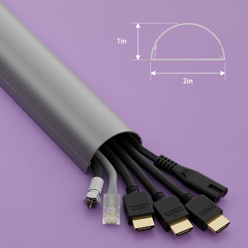 D-Line 18" One-Piece TV Cord Cover Gray, Half Round Cable Raceway, Desk Cable Management Solution, Decorative Cable Concealer - 2" (W) x 1" (H) x 18" Length - color: Grey