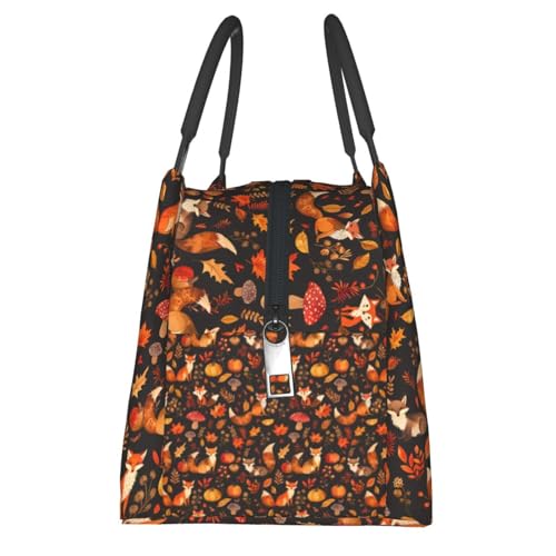 Autumn Fox Lunch Box with Fall Forest Pumpkin Leaf Pattern for Girls and Adults,Lightweight Handbag with Zipper Closure,Portable Cosmetic Bag for School,Work,Office,Travel and Picnic Gifts - color: Fox