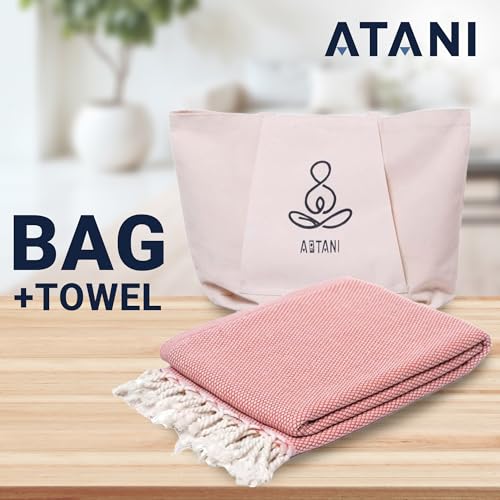 ATANI 69x35 in Oversized Turkish Beach Towel Set with Tote Bag – Quick-Dry 100% Turkish Cotton Peshtemal, Sand-Resistant, Lightweight for Shower, Travel, Pool, Yoga (Orange) - color: Orange + Bag, size: 35 inc x 69 inc