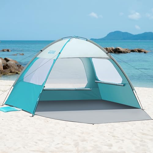 OutdoorMaster Beach Tent for 3/4/6/8 Person - Easy Setup Sun Shade Shelter, Portable Beach Shade Sun Canopy with UPF 50+ UV Protection, Removable Skylight Family Size - color: Olive Green, size: 4 Person