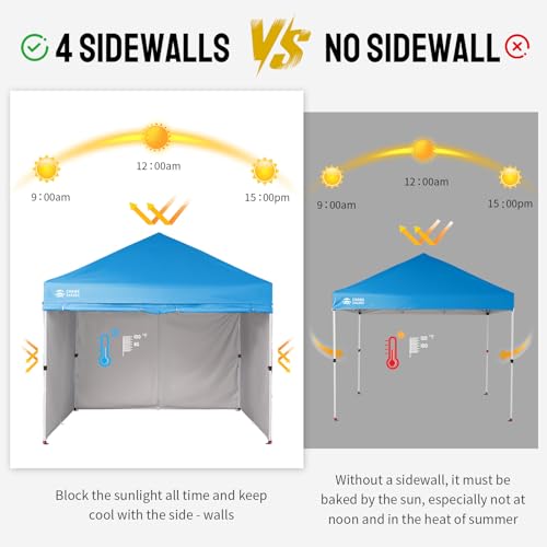 CROWN SHADES 10X10 Commercial Instant Canopy Pop Up Tent with Center Lock, 300D Fabric, 4 Sidewalls, Sto'N Go Bag, Sky Blue - color: Sky Blue, size: 10x10 Classic