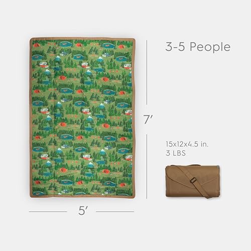 Little Unicorn 5'x7' Outdoor Family Picnic & Beach Blanket | Durable & Water-Resistant Fabric | Compact Fold & Easily Wipes Clean | Zipper Pocket (Camp) - color: Camp, size: 5 x 7