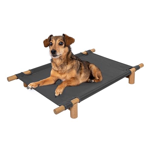 DBD5000B Chester 32" Modern Minimalist Wood Frame Elevated Outdoor Dog Bed, Graphite/Light Teak - color: Graphite/Light Teak