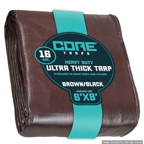 Core Tarps Extra Heavy Duty 16 Mil Tarp Cover, Waterproof, UV Resistant, Rip and Tear Proof, Poly Tarpaulin with Reinforced Edges for Roof, Patio, Pool, Boat (Brown/Black 6′ X 8′) - color: Brown/Black-16 Mil, size: 6′ X 8′