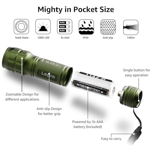 Lighting EVER LED Flashlights High Lumens, Small Flashlight, Waterproof, Adjustable Focus Flash Light for Outdoor, Emergency, Camping, AAA Batteries Included, 2 Pack - color: Green