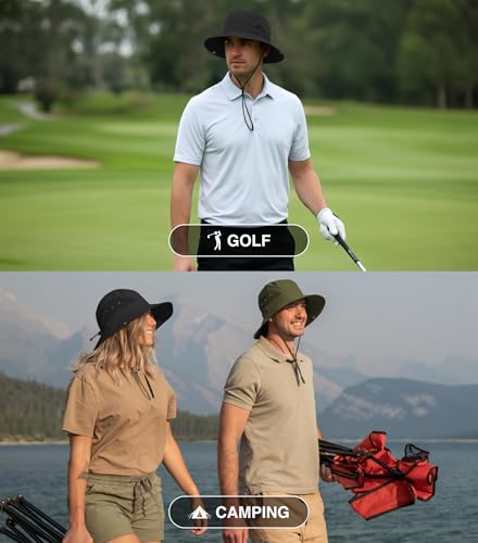 GearTOP Wide Brim Sun Hat for Men & Women, UPF 50+ Fishing Hat with Detachable Neck Flap & Face Cover Gardening Boonie Sunhat - color: Black Floater