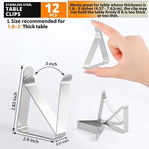 Large Tablecloth Clips [USA Based Brand]- 12 Pack Stainless Steel, Rust Proof Table Cloth Holding Clip - Perfect for Folding, Picnic, Party, and Outdoor Tables-Fits for 1.8~3 Inch Thick Table - color: Large 12 Pack (for 1.8 ~ 3inch)
