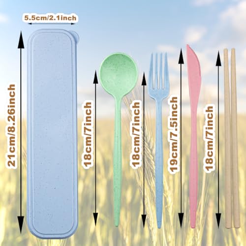 4 Sets Reusable Utensils Set with Case,Camping Cutlery Set Travel Silverware Set with Case Lunch Utensils Set for Work,Utensil Sets for Lunch Picnic Daily Use Outdoor (COLOR A) - color: COLOR A