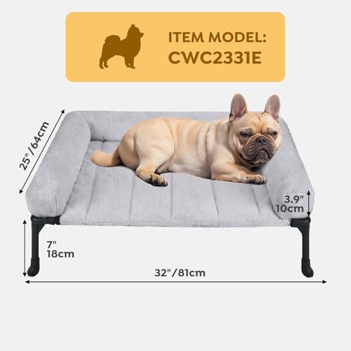 Veehoo Orthopedic Elevated Dog Bed with Fluffy Plush Bolster Cushion, Indoor Raised Dog Beds for Large Dogs, Soft Pet Sofa Cot with Removable Washable Mat, No-Slip Feet, 32 x 25 inches, Grey - color: Grey, size: 32.0"L x 25.0"W x 7.0"Th