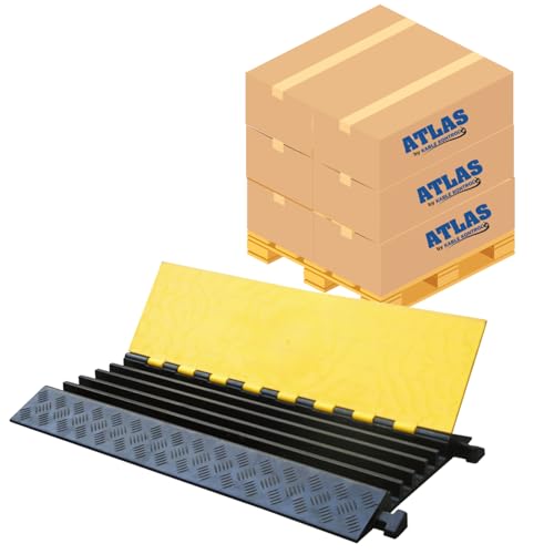 Kable Kontrol Atlas Heavy Duty Cable Protector Ramp - 5 Channel Bulk Wholesale Pallet - 10 Pcs - 36" Long Black & Yellow - 36,000 Lbs Capacity - Rubber Speed Bump Wire Protector Cord Cover - CP9988 - size: 5 Channel - 10 Units