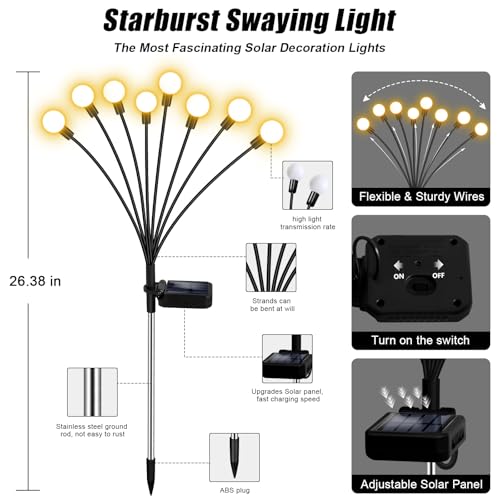 NBQQ Solar Garden Lights Outdoor, 4 Pack Swaying Light Waterproof Solar Lights Outdoor for Yard Pathway Patio, Swaying Lawn Decor as Gardening Gifts for Women Holiday - color: Warm White, size: 4 pack