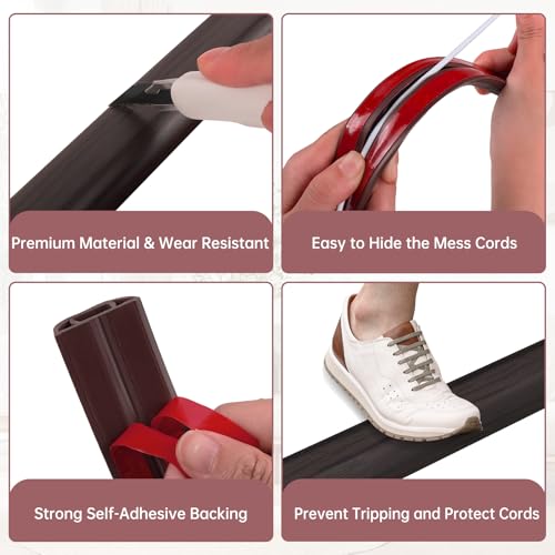Floor Cord Cover Self Adhesive Cord Hider Floor Extension Cord Covers for Floor Power Cord Protector Cable Management Prevent Cable Trips Cable Cavity 0.32" W x 0.32" H (Dark Walnut, 3.3Ft) - color: Dark Walnut, size: 0.79" x 3.3'