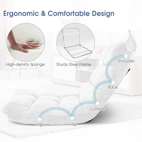 Giantex Floor Chair with Back Support, 14 Adjustable Position, Padded Sleeper Bed, Couch Recliner, Folding Gaming Floor Chairs for Adults, Living Room, Bedroom, Yoga, Meditation, White - color: White, size: 26.5"x22.5"x22"