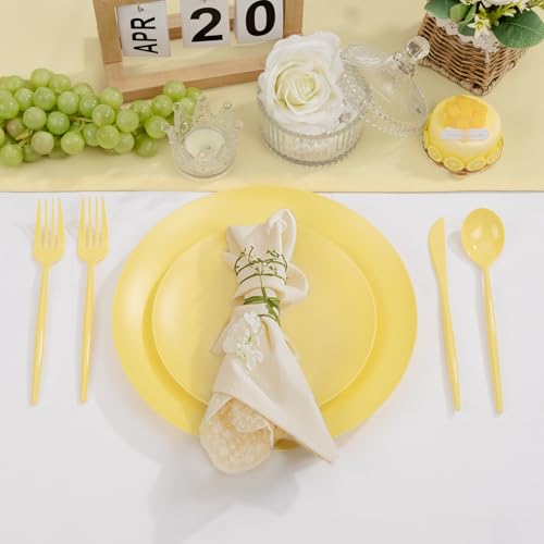 ejonirinjonir EI 150pcs Yellow Plastic Plates,Heavy Duty Bright Disposable Plate,Fancy Plastic Plates for Party,Yellow Dishes for Wedding,Easter,Afternoon Tea Party,Spring - color: Yellow Frosted Plastic Plates